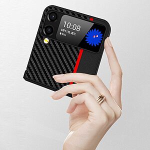 Θήκη Samsung Galaxy Z Flip4 5G Mad Mask σχέδιο Carbon Fiber με πλάτη αντικραδασμική από σκληρό πλαστικό μπλε - Image 2