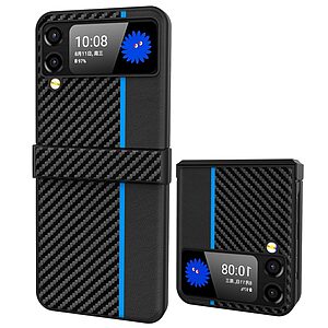 Θήκη Samsung Galaxy Z Flip4 5G Mad Mask σχέδιο Carbon Fiber με πλάτη αντικραδασμική από σκληρό πλαστικό μπλε