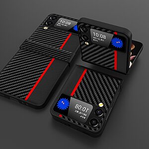 Θήκη Samsung Galaxy Z Flip4 5G Mad Mask σχέδιο Carbon Fiber με πλάτη αντικραδασμική από σκληρό πλαστικό μπλε - Image 4