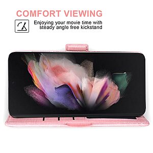 Θήκη Samsung Galaxy Z Fold4 5G Mad Mask Jean Cloth Texture με βάση στήριξης, μπροστινές υποδοχές καρτών και μαγνητικό κούμπωμα ροζ - Image 3