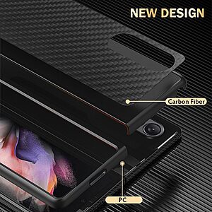 Θήκη Samsung Galaxy Z Fold4 5G Mad Mask Carbon Fiber Series με προστασία οθόνης Tempered Glass, από συνθετικό δέρμα και σκληρό πλαστικό μαύρο - Image 3