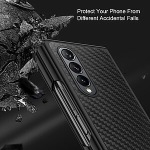 Θήκη Samsung Galaxy Z Fold4 5G Mad Mask Carbon Fiber Series με προστασία οθόνης Tempered Glass, από συνθετικό δέρμα και σκληρό πλαστικό μαύρο - Image 4
