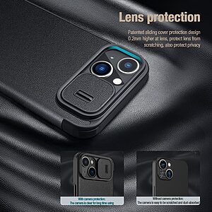 Θήκη iPhone 14 NiLLkin Qin Pro Series με προστασία για την κάμερα, Flip Wallet από σκληρό πλαστικό με ύφασμα και συνθετικό δέρμα μαύρο - Image 4