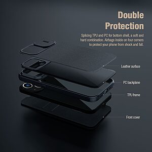 Θήκη iPhone 14 NiLLkin Qin Pro Series με προστασία για την κάμερα, Flip Wallet από σκληρό πλαστικό με ύφασμα και συνθετικό δέρμα μαύρο - Image 5
