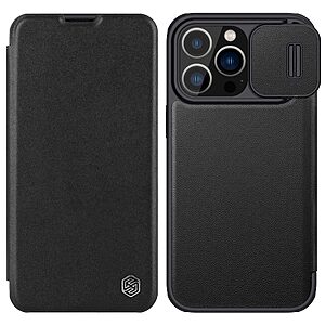 Θήκη iPhone 14 Pro Max NiLLkin Qin Series με προστασία κάμερας Flip Wallet από σκληρό πλαστικό και συνθετικό δέρμα μαύρο