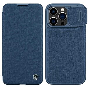 Θήκη iPhone 14 Pro Max NiLLkin Qin Series με προστασία κάμερας Flip Wallet από σκληρό πλαστικό και συνθετικό δέρμα μπλε