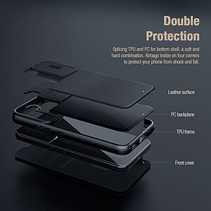 Θήκη iPhone 14 Pro Max NiLLkin Qin Series με προστασία κάμερας Flip Wallet από σκληρό πλαστικό και συνθετικό δέρμα μπλε - Image 4
