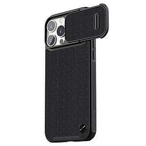 Θήκη iPhone 14 Pro Max NiLLkin Camshield Fiber Texture Series Πλάτη με προστασία για την κάμερα από σκλήρό Premium TPU μαύρο