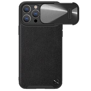 Θήκη iPhone 14 Pro Max NiLLkin Camshield Leather Series Πλάτη με προστασία για την κάμερα από σκλήρό Premium TPU μαύρο