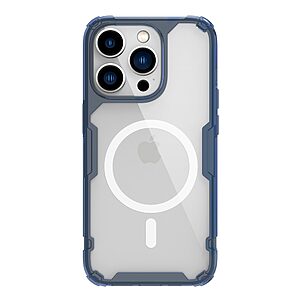 Θήκη iPhone 14 Pro Max NiLLkin Nature Magnetic Series Silicone Sockproof συμβατό με MagSafe φορτιστή Transparent Πλάτη TPU μπλε