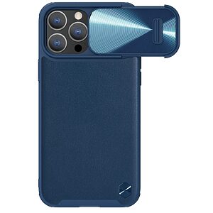 Θήκη iPhone 14 Pro Max NiLLkin Camshield Leather Series Πλάτη με προστασία για την κάμερα από σκλήρό Premium TPU μπλε