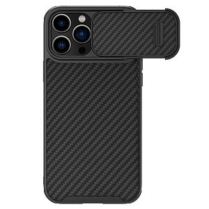 Θήκη iPhone 14 Pro NiLLkin Camshield Carbon Fiber Series Πλάτη με προστασία για την κάμερα από σκλήρό Premium TPU μαύρο