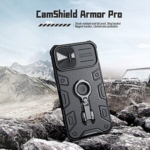 Θήκη iPhone 14 NiLLkin Camshield Armor Magnetic Series Πλάτη με προστασία για την κάμερα, συμβατό με MagSafe φορτιστή Kickstand και Βάση στήριξης από σκλήρό Premium TPU μαύρο - Image 3