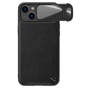 Θήκη iPhone 14 NiLLkin Camshield Leather Series Πλάτη με προστασία για την κάμερα από σκλήρό Premium TPU μαύρο