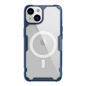Θήκη iPhone 14 NiLLkin Nature Magnetic Series Silicone Sockproof συμβατό με MagSafe φορτιστή Transparent Πλάτη TPU μπλε