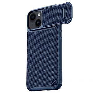 Θήκη iPhone 14 NiLLkin Camshield Fiber Texture Series Πλάτη με προστασία για την κάμερα από σκλήρό Premium TPU μπλε