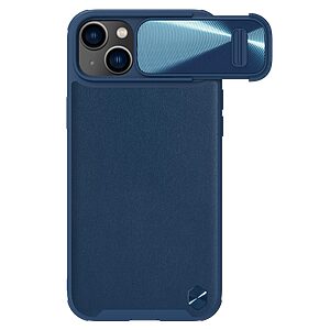 Θήκη iPhone 14 NiLLkin Camshield Leather Series Πλάτη με προστασία για την κάμερα από σκλήρό Premium TPU μπλε