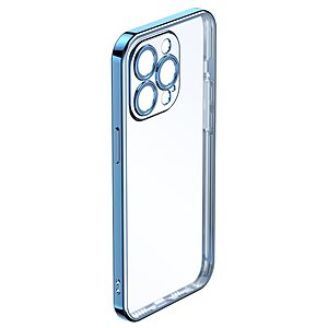 Θήκη iPhone 14 Pro Max ROCK Series Thin Frame Πλάτη από Premium TPU με μεταλιζέ περίβλημα μπλε