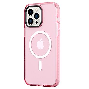 Θήκη iPhone 14 Pro Max ROCK Silicone Sockproof frame συμβατό με MagSafe φορτιστή Transparent Πλάτη TPU ροζ