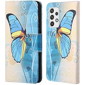 Θήκη Samsung Galaxy A23 / A23 5G OEM Blue Butterfly & Flowers με βάση στήριξης