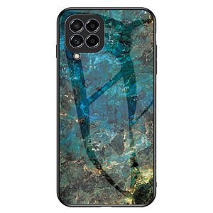 Θήκη Samsung Galaxy M33 5G OEM σχέδιο Marble με Πλάτη Tempered Glass TPU σμαραγδί
