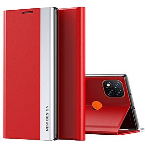 Θήκη Xiaomi Redmi 10A New Design Invisible Magnet Leather Stand Cover με μαγνητικό κούμπωμα από συνθετικό δέρμα κόκκινο
