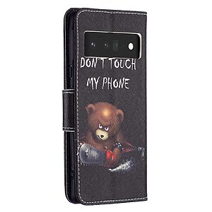 Θήκη Google Pixel 6 Pro 5G OEM Angry bear with chainsaw με βάση στήριξης, υποδοχές καρτών και μαγνητικό κούμπωμα Flip Wallet από συνθετικό δέρμα και TPU - Image 5