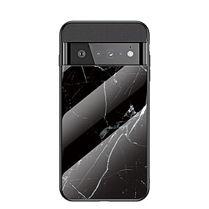Θήκη Google Pixel 6 Pro 5G OEM σχέδιο Marble με Πλάτη Tempered Glass TPU μαύρο