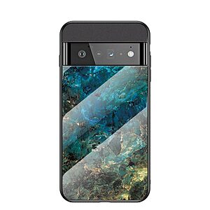 Θήκη Google Pixel 6 Pro 5G OEM σχέδιο Marble με Πλάτη Tempered Glass TPU σμαραγδί