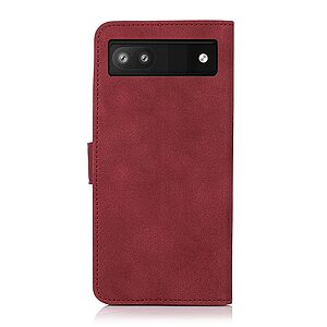 Θήκη Google Pixel 6A 5G KHAZNEH Litchi Skin Texture Leather με βάση στήριξης, υποδοχές καρτών και μαγνητικό κούμπωμα κόκκινο - Image 3