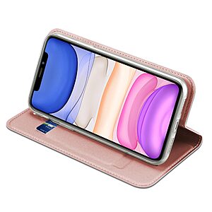 Θήκη iPhone 11 DUX DUCIS Skin Pro Series με βάση στήριξης, υποδοχή καρτών και μαγνητικό κούμπωμα Flip Wallet από συνθετικό δέρμα και TPU ροζ χρυσό - Image 5