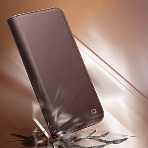 Θήκη iPhone 14 Plus QIALINO book από Premium αυθεντικό γυαλιστερό δέρμα Genuine Cowhide καφέ - Image 4