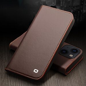 Θήκη iPhone 14 Plus QIALINO book από Premium αυθεντικό γυαλιστερό δέρμα Genuine Cowhide καφέ - Image 5