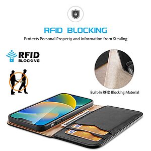 Θήκη iPhone 14 Plus Dux Ducis Hivo Series με RFID Blocking, βάση στήριξης, υποδοχές καρτών με μαγνητικό κλείσιμο Flip Wallet από αυθεντικό δέρμα και TPU μαύρο - Image 4