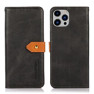 Θήκη iPhone 14 Plus KHAZNEH Leather Wallet Golden Clasp με βάση στήριξης