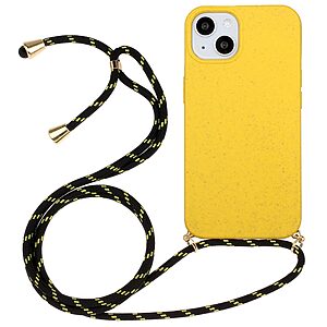 Θήκη iPhone 14 Plus OEM Soft Silicone Sockproof πλάτη με κορδόνι από αντικραδασμικό TPU κίτρινο