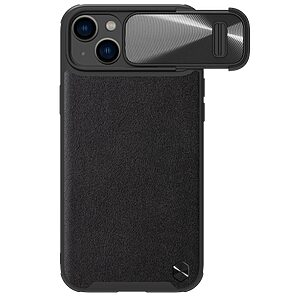 Θήκη iPhone 14 Plus NiLLkin Camshield Leather Series Πλάτη με προστασία για την κάμερα από σκλήρό Premium TPU μαύρο