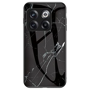Θήκη OnePlus 10T 5G OEM σχέδιο Marble με Πλάτη Tempered Glass TPU μαύρο