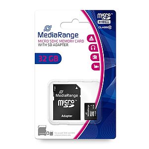 Κάρτα Μνήμης MediaRange Micro SDHC Class 10 με SD Adaptor 32 GB (High Capacity)