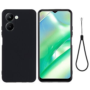 Θήκη Realme C33 OEM Soft Liquid Silicone Πλάτη σιλικόνης με κορδόνι μαύρο