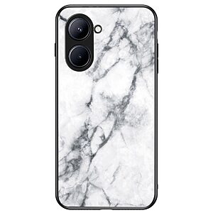 Θήκη Realme C33 OEM σχέδιο Marble με Πλάτη Tempered Glass TPU λευκό