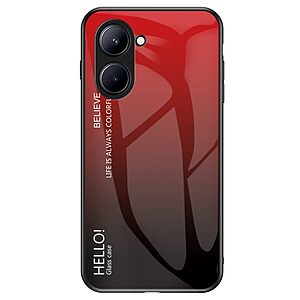 Θήκη Realme C33 OEM Gradient Color Laser Carving Tempered Glass Πλάτη TPU μαύρο / κόκκινο