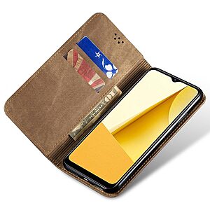 υποδοχή καρτών και μαγνητικό κούμπωμα Flip Wallet από συνθετικό δέρμα και TPU χακί