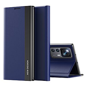 Θήκη Xiaomi 12T 5G / 12T Pro 5G New Design Invisible Magnet Leather Stand Cover με μαγνητικό κούμπωμα από συνθετικό δέρμα μπλε σκούρο