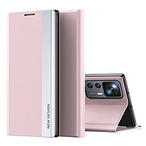 Θήκη Xiaomi 12T 5G / 12T Pro 5G New Design Invisible Magnet Leather Stand Cover με μαγνητικό κούμπωμα από συνθετικό δέρμα ροζ