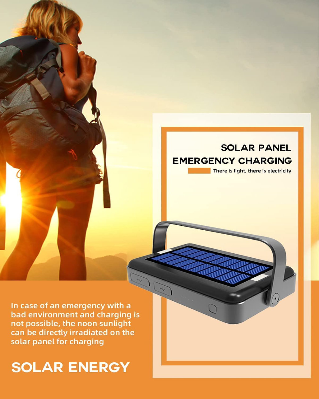 Yeematop Power Bank και ισχυρός φακός με ηλιακή φόρτιση Solar Power 20000mAh