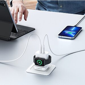 Πολυφορτιστής Τοίχου VEGER W002E Fast Charger 22.5W με 2xθύρες USB Type-C και USB-A και ασύρματη φόρτιση Apple Watch (8/7/6/5/4/3/2/1/SE) λευκό