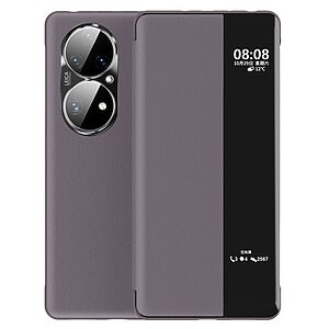 Θήκη Huawei P50 Pro OEM Half Mirror View Stand Cover v5 με μαγνητικό κούμπωμα από συνθετικό δέρμα μωβ