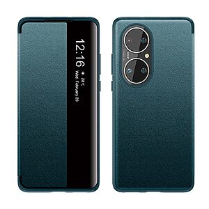 Θήκη Huawei P50 Pro OEM Half Mirror View Stand Cover v4 με μαγνητικό κούμπωμα από συνθετικό δέρμα πράσινο