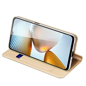 Θήκη Xiaomi Poco M4 5G DUX DUCIS Skin Pro Series με βάση στήριξης, υποδοχή καρτών και μαγνητικό κούμπωμα Flip Wallet από συνθετικό δέρμα και TPU χρυσό - Image 5